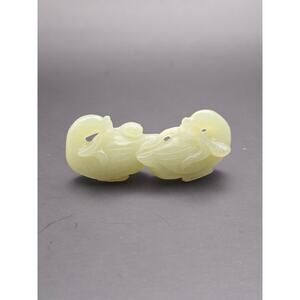 Chinese Carving of Celadon Jade Pair of Love Ducks
